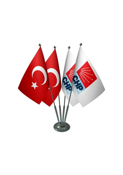 Masa Üstü Chp Bayrağı Türk Bayrağı Dörtlü Krom Direk Masa Bayrak