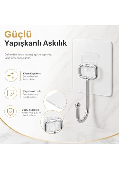 Yapışkanlı Askılık Krom Kaplama, Delmeden Montajlı Banyo Ve Mutfak Askısı, Şeffaf Yapışkan Tabanlı Metal Ask Diğer
