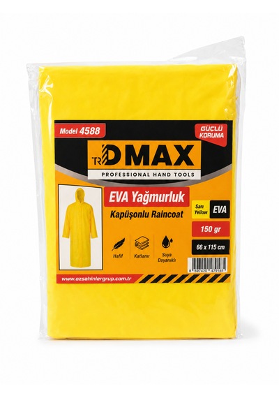 Dmax Sarı Eva Yağmurluk Kapüşonlu Su Geçirmez Yağmur Pançosu