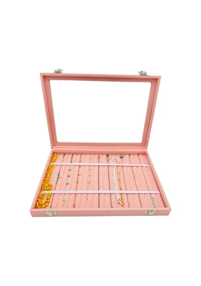 Bileklik Kolye Organizeri Pembe Süet Kahverengi