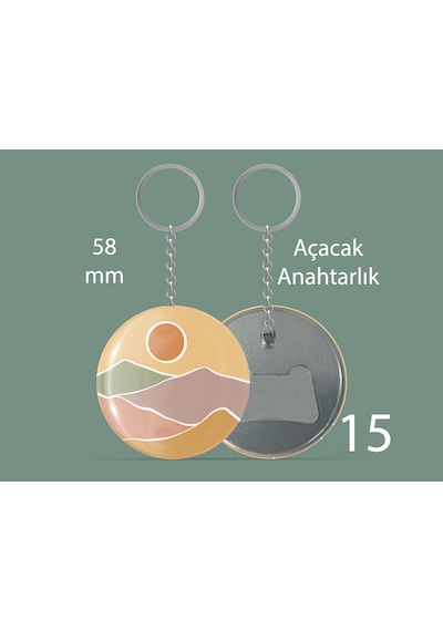 58 Mm Buton Açacaklı Anahtarlık Yuvarlak Baskılı Anahtarlık Günbatımı Manzarası Çok Renkli