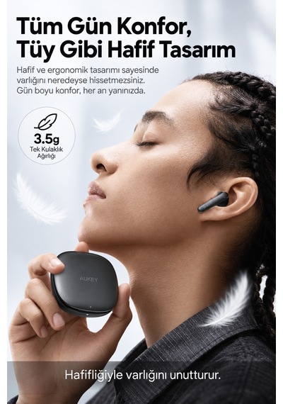 Aukey Ep-b2-gy Hibrit Anc 10 Mm 4 Mikrofon Kablosuz Kulak İçi Kulaklık - Gri