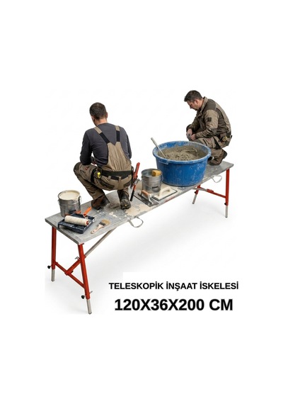 Alüminyum Gövdeli Çelik Ayaklı Teleskopik Katlanır İnşaat İskelesi - 400 Kg Taşıma Kapasitesi 120x36x200cm