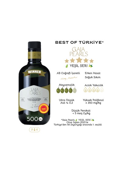 Gaia Pearls İkili Set Yeşil Seri 500 Ml X2 Avrupa Birliği Coğrafi İşaretli Milas Memecik Erken Hasat Soğuk Sıkım Dengeli Meyvemsi