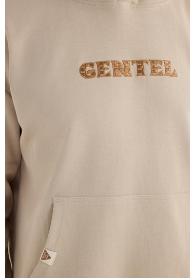 Tudors Erkek Oversize Geniş Kesim Pamuklu Baskılı Bej Kapüşonlu Sweatshirt-37296 Bej