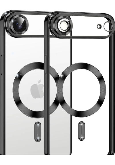 Apple Uyumlu iPhone 17 Air İçin Magsafe İle Kılıf Kamera Lensli Korumalı Şeffaf Silikon Kapak Siyah
