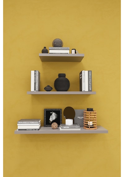 Asra Trend Modern 3'lü Uçan Raf Çok Amaçlı Duvar Rafı Organizer %100 Mdf Kitaplık Mutfak Banyo Rafı Drf05 Gri