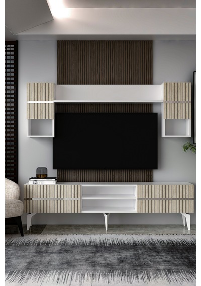 180dhdtür5btg Tedy Lazer Pleksi Desenli Raflı Tv Ünitesi Takımı Beyaz-traverten-gümüş 180dhdtür5btg Tedy Lazer Pleksi Desenli Raflı Tv Ünitesi Takımı Beyaz-traverten-gümüş