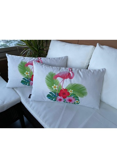 Çift Taraflı Flamingo Desenli Dekoratif 2'Li Yastık Kılıfı Seti 3