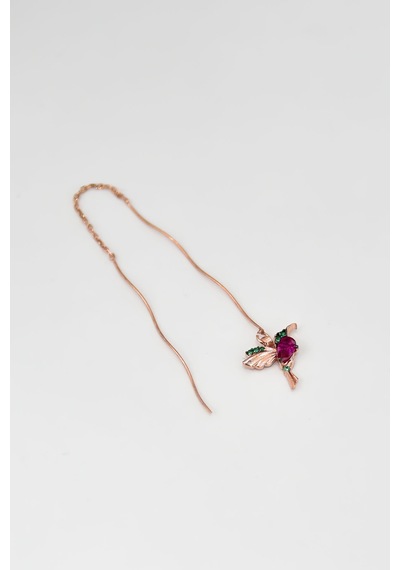 925 Ayar Gümüş Rose Kaplama Sallantılı Zincir Kuş Küpe Tekli Rose