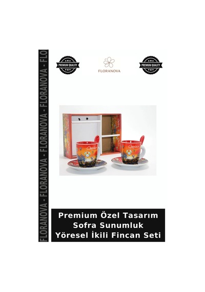 Premium Özel Tasarım Sofra Sunumluk Yöresel İkili Fincan Seti Çok Renkli