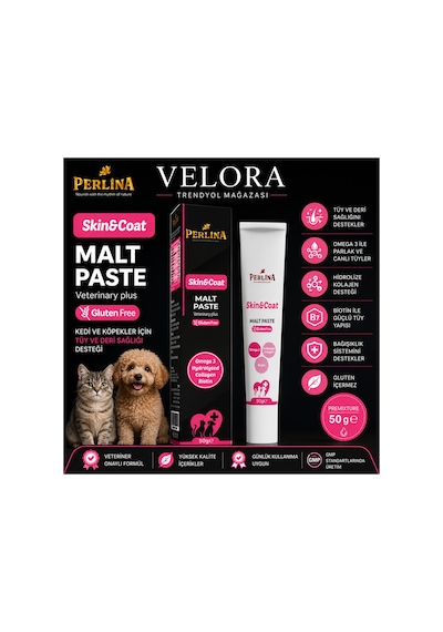 Perlina Skin&coat Malt Paste 50 Gr Kedi Ve Köpekler İçin Tüy & Deri Sağlığı Desteği Omega 3, Hidrolize Kolajen, Biotin Gluten Free - 885808314