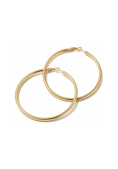 Gold Renk 56 Mm Düz Çelik Klasik Halka Küpe - Minimalist Klipsli Halka Küpe