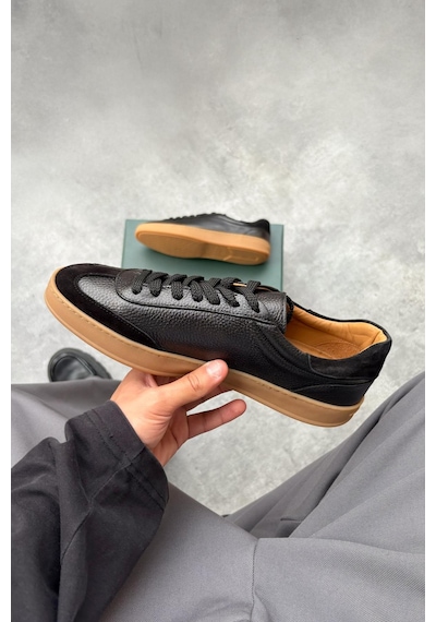 Flaw Bağcıklı Deri Sneaker Siyah-28315 Siyah