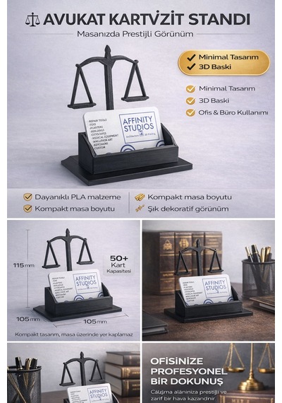 Avukat Kartvizitlik Adalet Terazisi Tasarımlı Masaüstü Kartvizit Standı