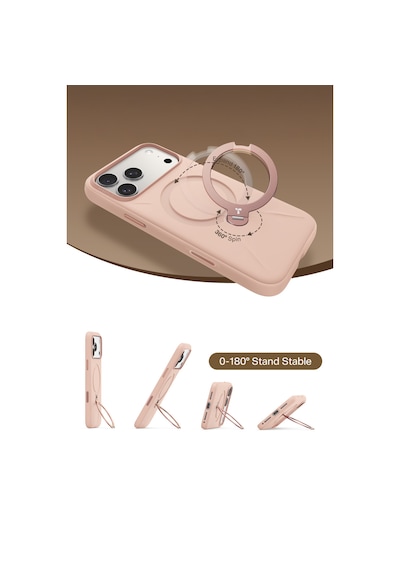 Torras Apple iPhone 17 Pro / 18 Pro Uyumlu O Stand Spin Silicone Serisi Magsafe Kılıf Pembe