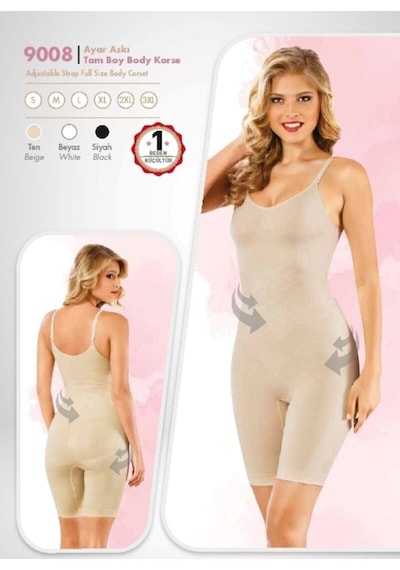 9008 Ayar Askılı Tam Boy Body Korse Beyaz