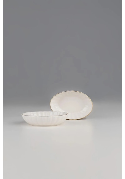 Kütahya Porselen Bone Luz Form Oval Kase Altın File 4 Parça 15cm Bnlzf15okss220 Krem