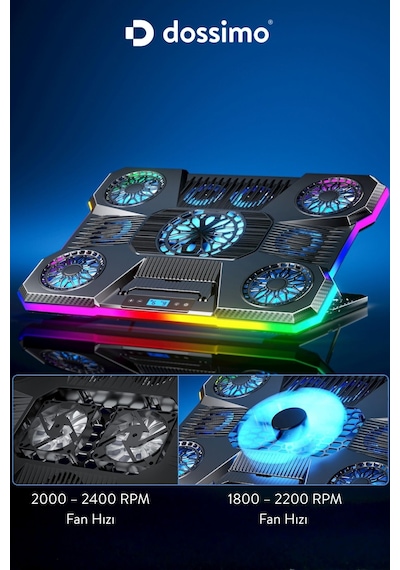 Nitro Rgb Işıklı 9 Fanlı Lcd Göstergeli 2 Usb Girişli Yükselebilen Notebook Soğutucu S24