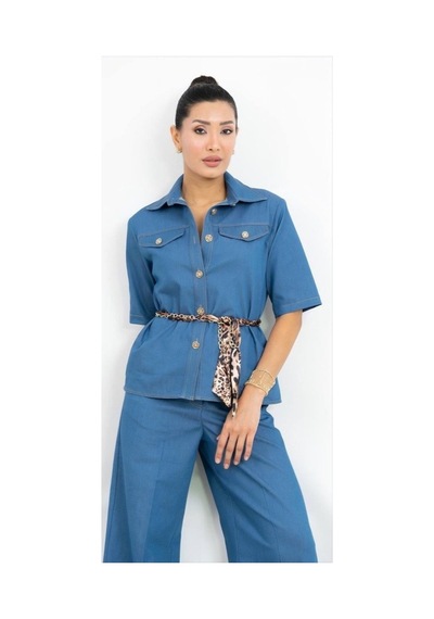 Dorne Moda Bol Paça Pantolon Takım Mavi Mavi