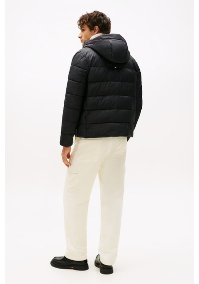Tommy Hilfiger Erkek Mid Weight Kapüşonlu Jacket Mont - Siyah Triple Black