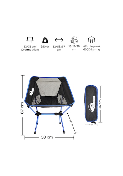 Urban Badger Mavi Loki Çantalı Katlanabilir Sandalye Mavi - Siyah