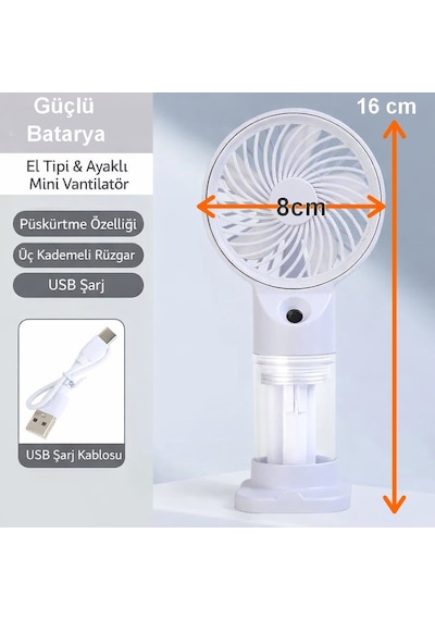 El Tipi Sulu Soğuk Buharlı Fan Şarjlı Mini Vantilatör 3 Kademeli Usb Taşınabilir Masaüstü Fan Güçlü Batarya