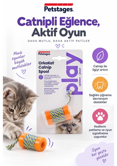 Petstages Orkakat Catnip Spool Catnipli Kedi Oyuncağı - Dayanıklı Ve Güvenli