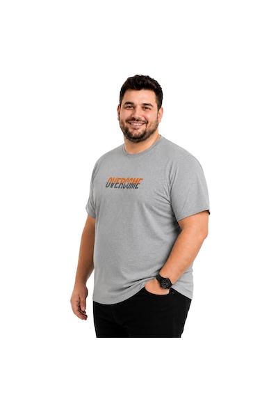 Battalmoda Erkek Büyük Beden Melanj Gri Bisiklet Yaka Kısa Kollu Overcome Tişört 3xl-4xl-5xl-6xl