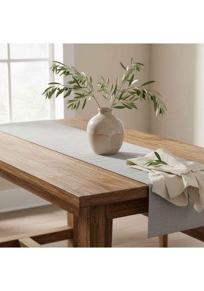 1 Adet Kumaş Gri Runner,yıkanabilir Masa Runner 40x140