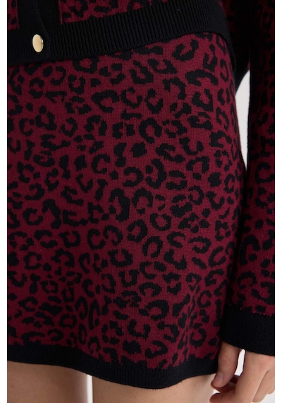DeFacto A Kesim Leopar Desenli Mini Triko Etek D8516AX24WNBR115 Bordo