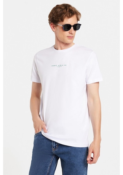 Tudors Erkek Slim Fit Dar Kesim %100 Pamuk Yumuşak Dokulu Baskılı Beyaz Bisiklet Yaka Tişört-33176 Beyaz