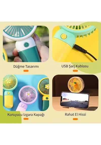 Coverzone El Tipi Mini Fan, 250mah Batarya, Usb Şarj Edilebilir, Doğal Rüzgar Özelliği, Taşınabilir Ve Kompakt Ta