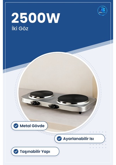 Elektrikli Ocak 2 Gözlü 2500w Metal Gövde Ayarlanabilir Isı Taşın Çok Renkli
