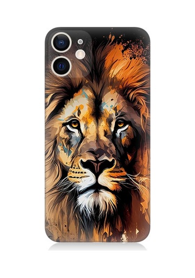 Apple Uyumlu  iPhone 12 Mini Silikon Kılıf Sarı Kırmızı Kral Aslan