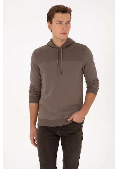 U.S. Polo Assn. Erkek Regular Fit Kapüşonlu Petek Dokulu Vizon Sweatshirt 50315526-VR052