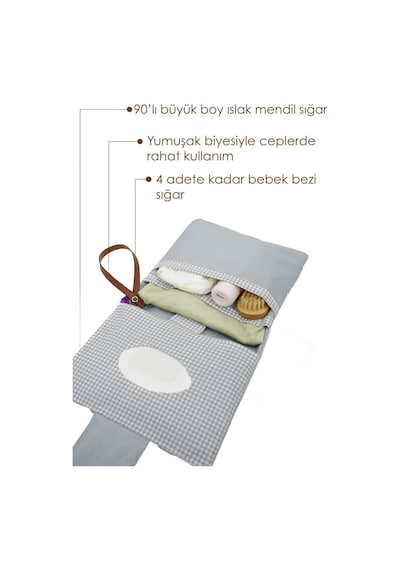 Bebek Alt Açma Bakım Çantası, Anne Bebek Organizeri, Yıkanabilir, Kir Tutmaz, Junior Serisi, Gri Gri