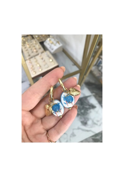 Kalp Charmlı Seramik Model Küpe Mavi