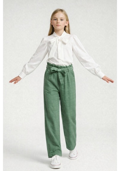Fesshera Kids Kız Çocuk Fular Yaka Bluz Kuşaklı Yüksek Bel Geniş Paça Pantolon Takım 12-15 Yaş Yeşil Fesshera Kids Kız Çocuk Fular Yaka Bluz Kuşaklı Yüksek Bel Geniş Paça Pantolon Takım 12-15 Yaş Yeşil