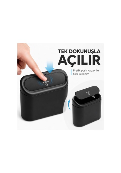 Araç İçi Kapaklı Çöp Kutusu - Portatif Taşınabilir Mini Çöp Kovası - Araba, Masaüstü, Ofis Ve Ev İçin Sı Genel