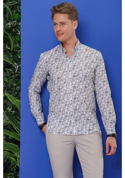 Efor G 1542 Slim Fit Gri Klasik Gömlek Gri