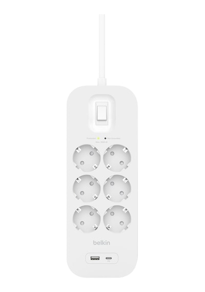 Belkin 6'lı Çoklu Priz, Yüksek Gerilim Korumalı, Duvara Montaj, 6