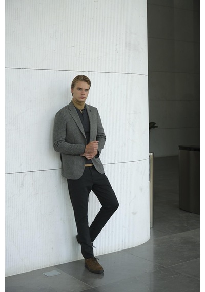 Gri Erkek Yün Ceket Mono Yaka Slim Fit Çift Yırtmaçlı Ceket Ncs Jeans 4007-gri Gri