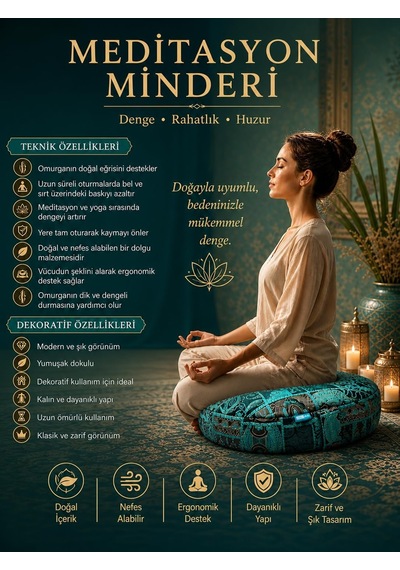 Tr 60cm Çapında Yoga Minderi, Karabuğday Kabuğu Dolgulu Meditasyon Minderi, Geniş Yoga Minderi, Premium İtalyan Ku Diğer