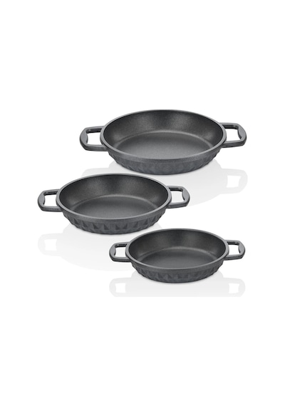 Taç Bella 3'lü Granit Döküm Sahan Seti 18 - 20 - 22 Cm Siyah