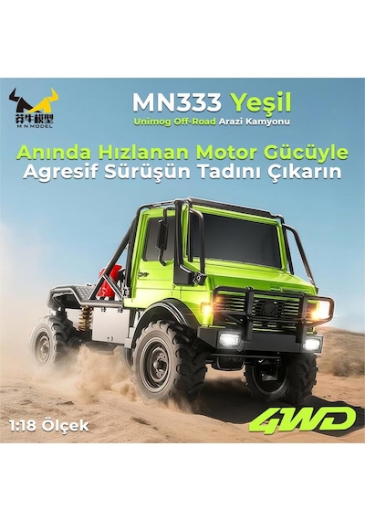 Mn Model Mn333 1/18 Mercedes Unimog U4000 4wd Rc Crawler Offroad Uzaktan Kumandalı Araba Arazi Aracı Model Car Truck Rtr Yeşil Mn-333 +dahili Işık Seti