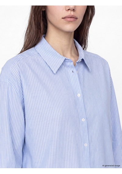 Lcw Modest Mavi Çizgili Oxford Kadın Gömlek
