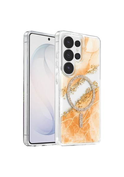 Onegif Samsung Uyumlu Galaxy S26 Ultra Lotus Simli Magsafe Kapak - Turuncu Uuczmk47kulaklık3-1
