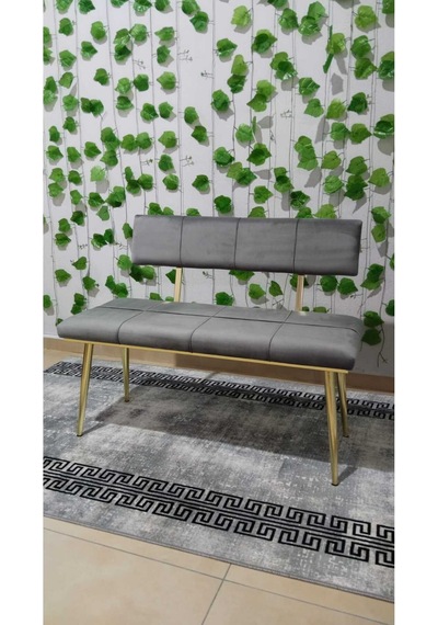 Özcan Metal Metal Ayaklı Sırtlı Gold Mutfak Salon Antre Yatak Odası Puf Bank Oturak Bench Gri