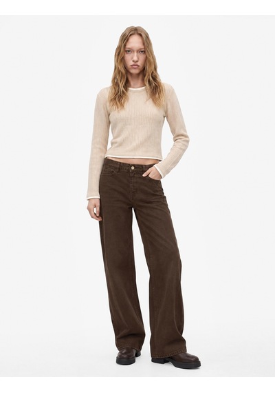 Koton Slim Fit Biyeli Bisiklet Yaka Katmanlı Uzun Kollu Tişört Bej 7wal10027ık Ekru